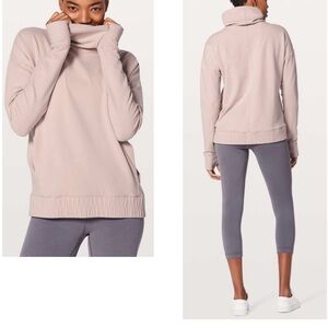 Lululemon Stress Less Pullover Porcelain Pink Oversized Crow Neck Thumb Holes